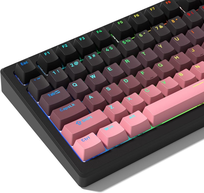Rainy75 PBT Key caps, Double Shot Shine Through Custom Keycaps, Gradient Keycaps Cherry Profile, Minimalist Style Keyboard Keycap for Mechanical Keyboard (Pink) - Image 1